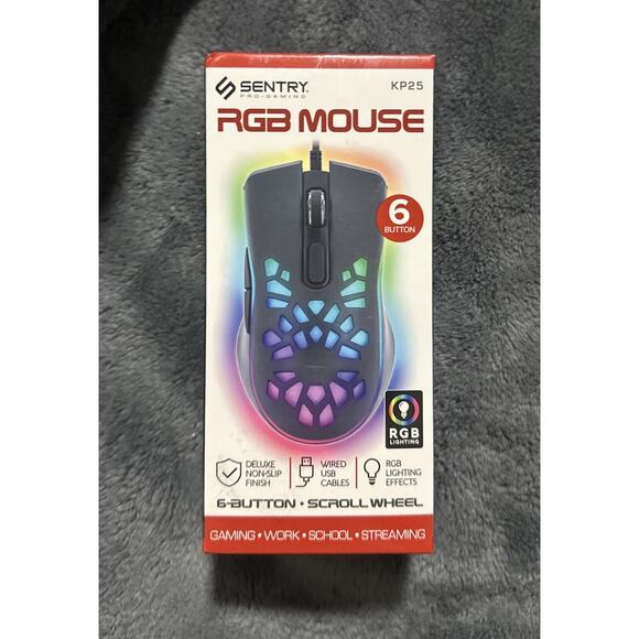Sentry KP25 RGB Gaming Mouse 6-Button Wired USB Optical RGB Light-Up NEW Sealed - Picture 1 of 6